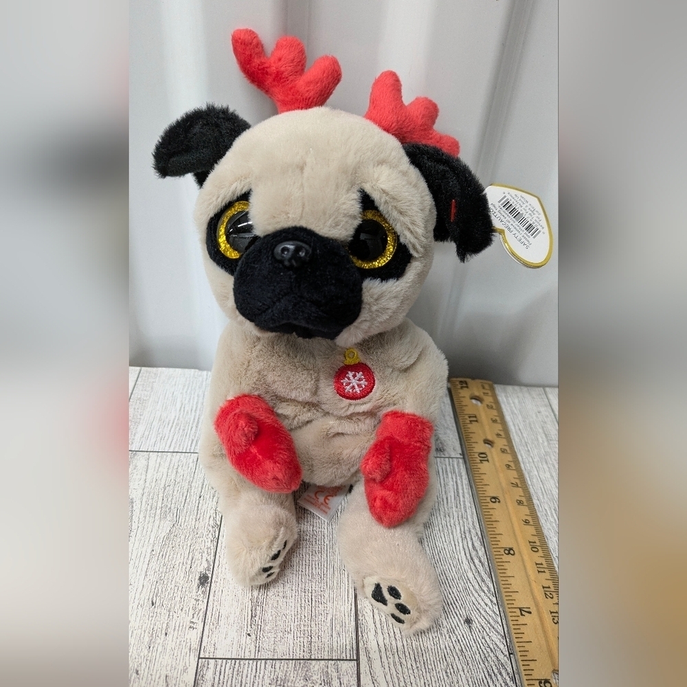 Ty Mittens Plush Pug with Red and Black Details